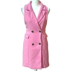 Love Tree Pink Double Breasted Blazer‎ Dress Sleeveless Mini Small Barbiecore
